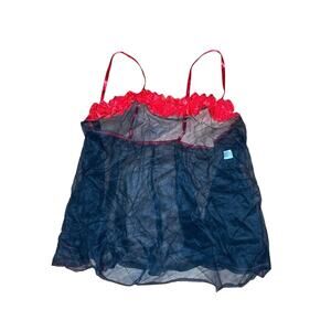Faris Lingerie Chemise Top Women’s 3X Made USA Sheer Black Red Lace Ruffle Y2K